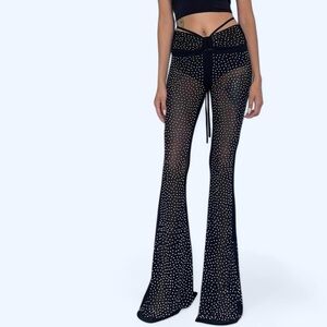 Black Rhinestone Mesh Flare Pants ✨🖤